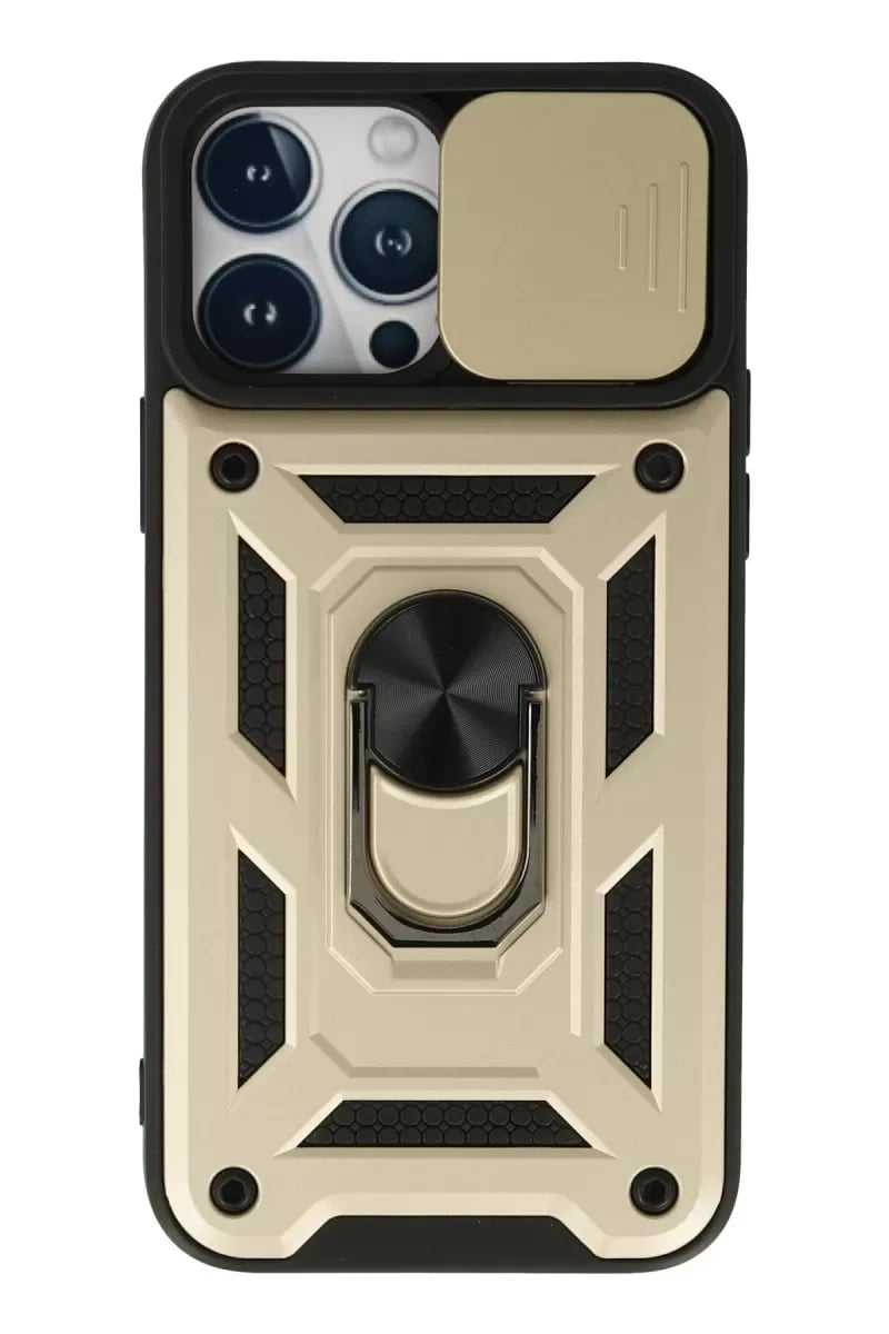Apple iPhone 13 Pro Max Kılıf Pars Lens Yüzüklü Silikon - Gold