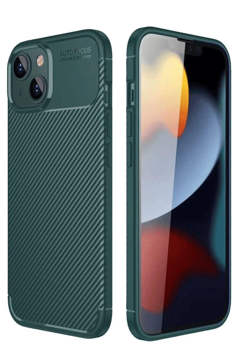 Apple iPhone 14 Kılıf Auto Focus Karbon Kapak - Koyu Yeşil