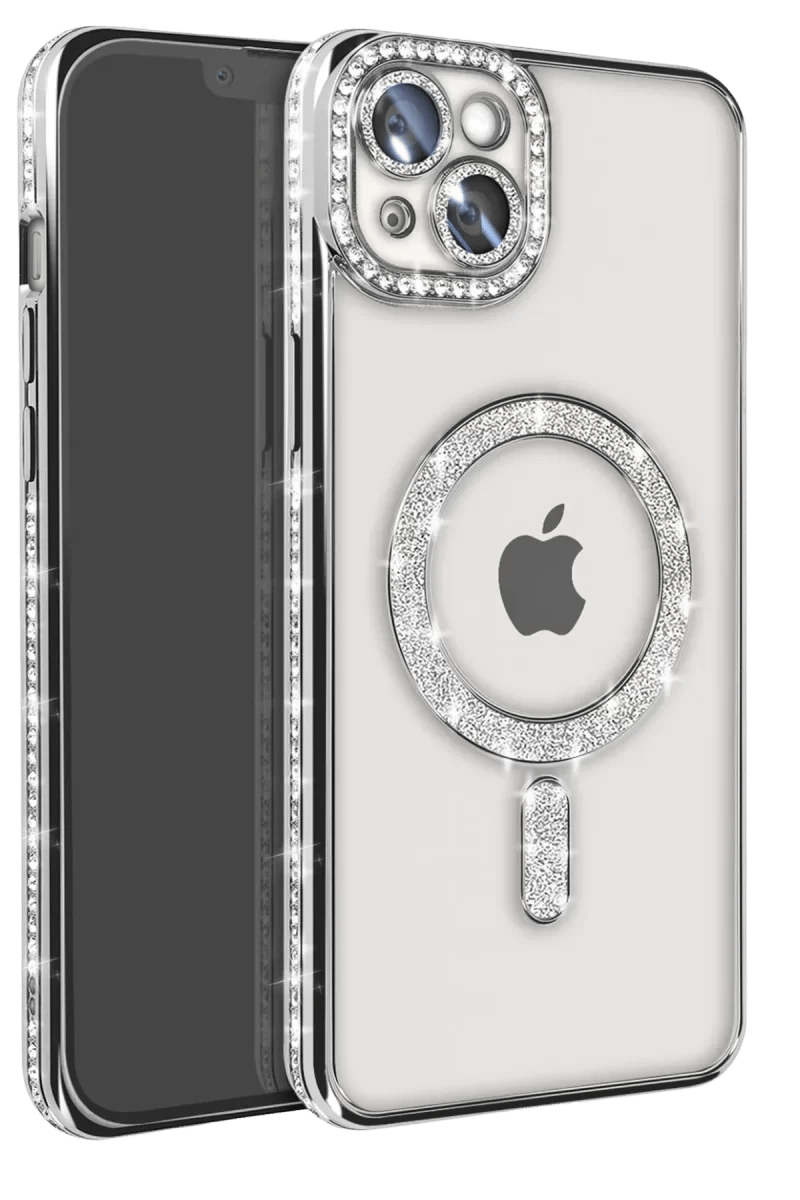 Apple iPhone 14 Kılıf Joke Simli Magneticsafe Kılıf - Gümüş