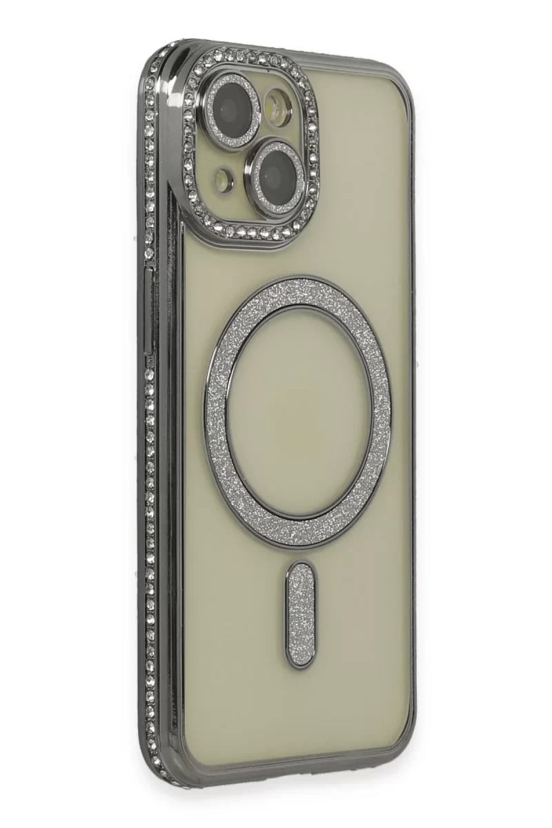 Apple iPhone 14 Kılıf Joke Simli Magneticsafe Kılıf - Gri