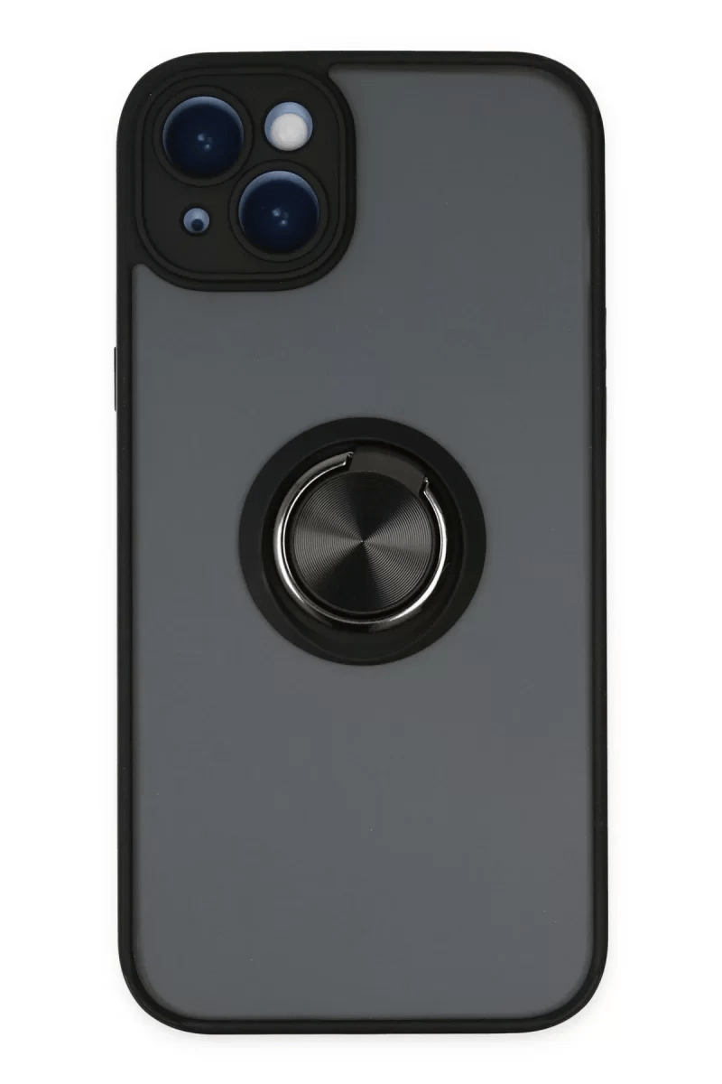 Apple iPhone 14 Kılıf Montreal Yüzüklü Silikon Kapak - Siyah