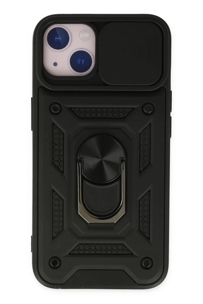 Apple iPhone 14 Kılıf Pars Lens Yüzüklü Silikon - Siyah