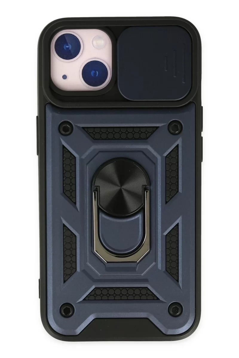 Apple iPhone 14 Kılıf Pars Lens Yüzüklü Silikon - Lacivert