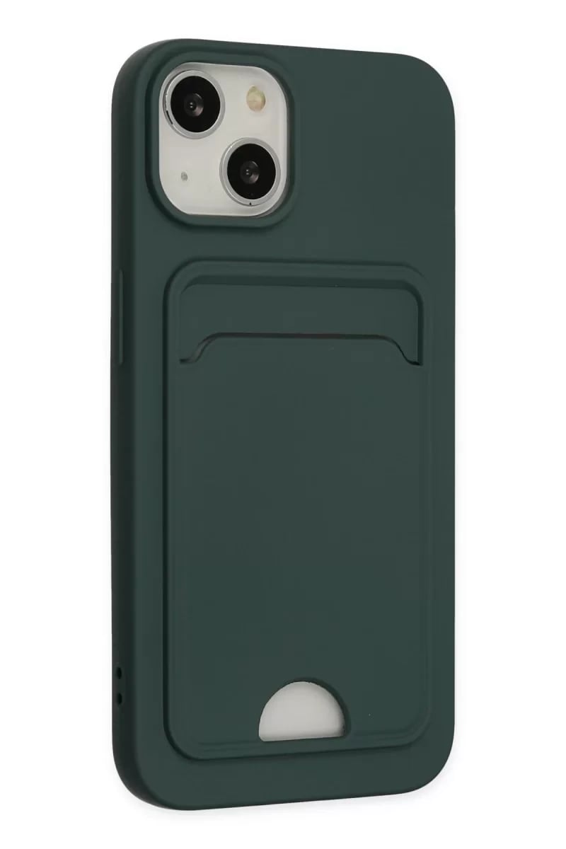 Apple iPhone 14 Plus Kılıf Kelvin Kartvizitli Silikon - Koyu Yeşil