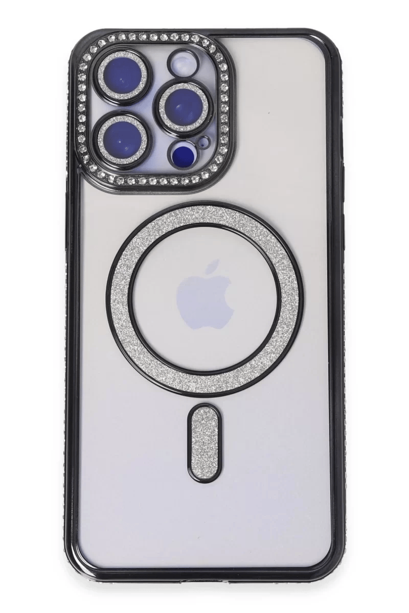 Apple iPhone 14 Pro Kılıf Joke Simli Magneticsafe Kılıf - Siyah