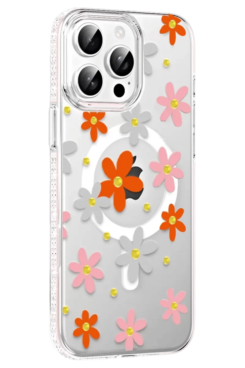Apple iPhone 14 Pro Max Floral Magsafe Kapak - Turuncu