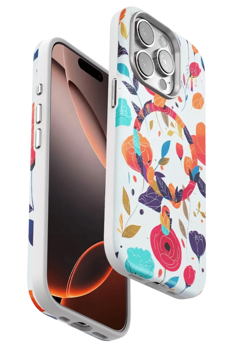 Apple iPhone 14 Pro Max Flower Series Magsafe Kapak - Beyaz