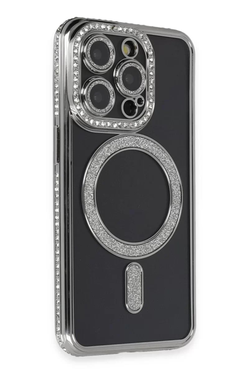 Apple iPhone 14 Pro Max Kılıf Joke Simli Magneticsafe Kılıf - Gri