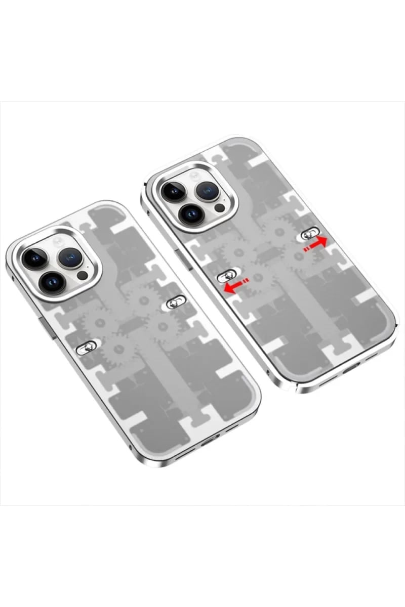 Apple iPhone 14 Pro Max Kılıf Mekanik Bumper Kapak - Gümüş