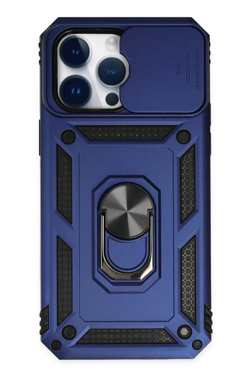 Apple iPhone 14 Pro Max Kılıf Pars Lens Yüzüklü Silikon - Lacivert