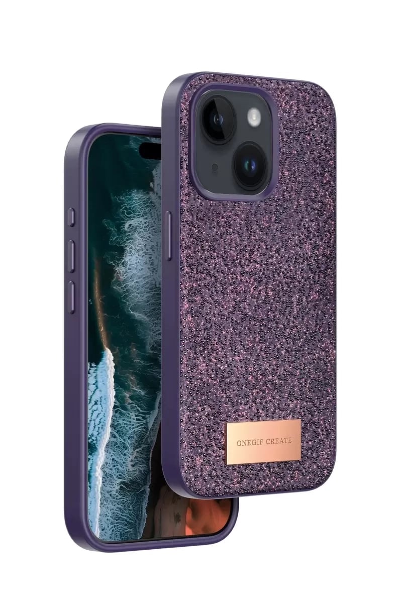 Apple iPhone 15 Bright Simli Kapak - Derin Mor