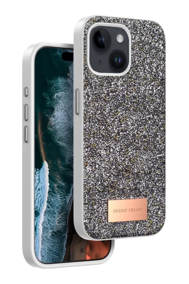 Apple iPhone 15 Bright Simli Kapak - Gümüş