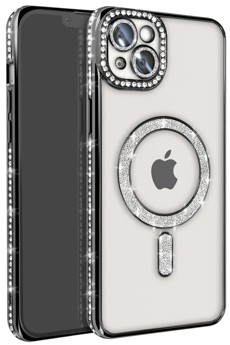 Apple iPhone 15 Kılıf Joke Simli Magneticsafe Kılıf - Siyah