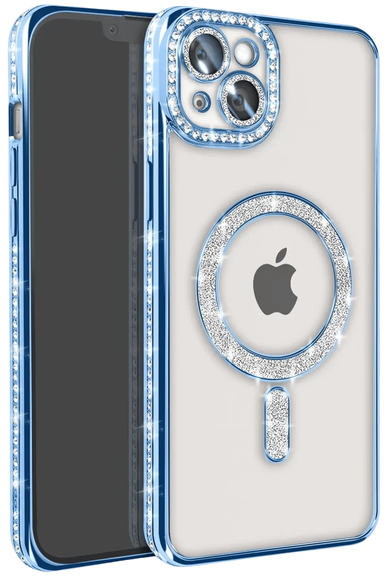 Apple iPhone 15 Kılıf Joke Simli Magneticsafe Kılıf - Mavi