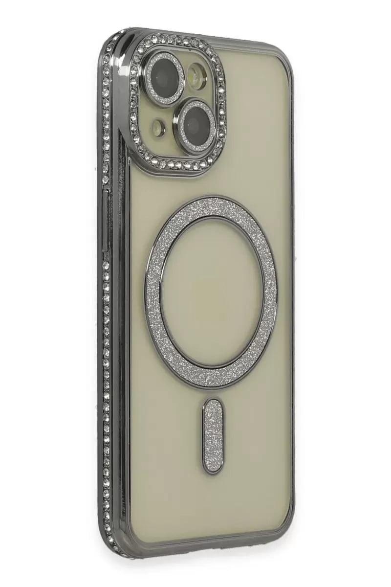 Apple iPhone 15 Kılıf Joke Simli Magneticsafe Kılıf - Gri