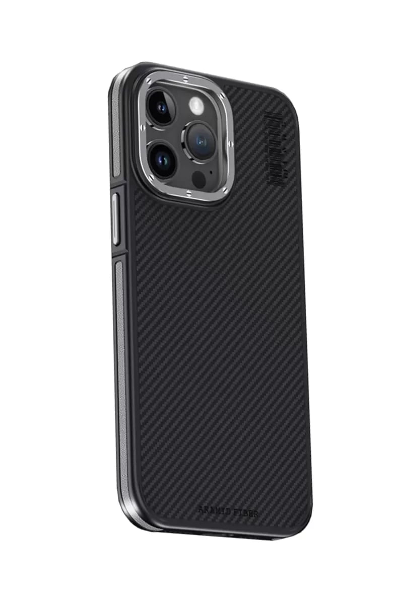 Apple iPhone 15 Pro Kılıf Aramid 600D Kevlar Karbon Fiber Magsafe Kapak - Gri