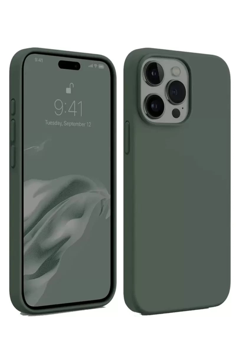 Apple iPhone 15 Pro Kılıf First Silikon - Koyu Yeşil