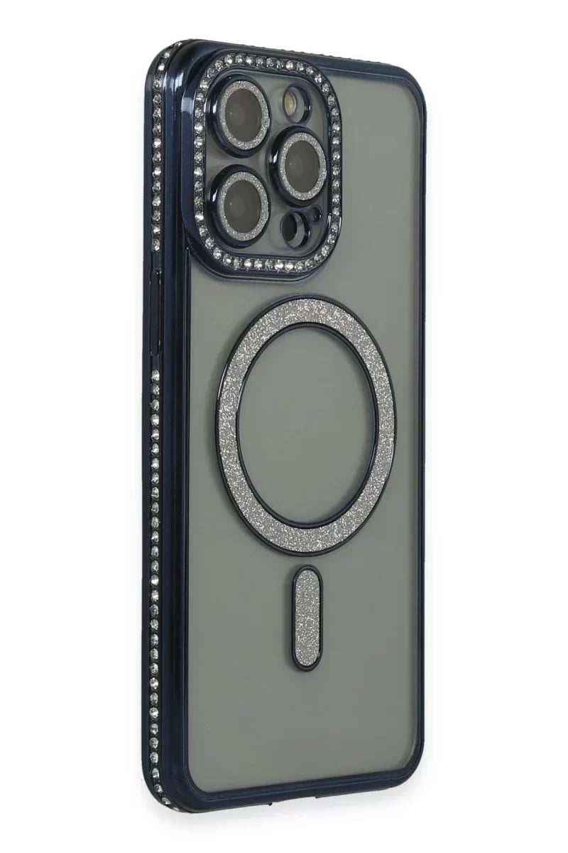 Apple iPhone 15 Pro Kılıf Joke Simli Magneticsafe Kılıf - Lacivert