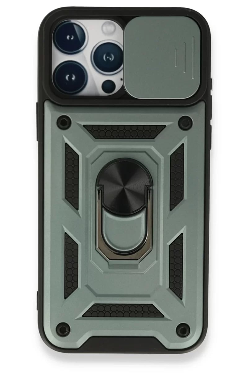 Apple iPhone 15 Pro Kılıf Pars Lens Yüzüklü Silikon - Yeşil