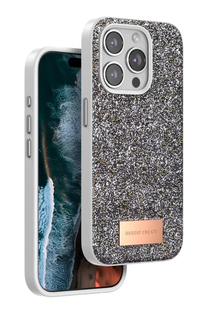 Apple iPhone 15 Pro Max Bright Simli Kapak - Gümüş