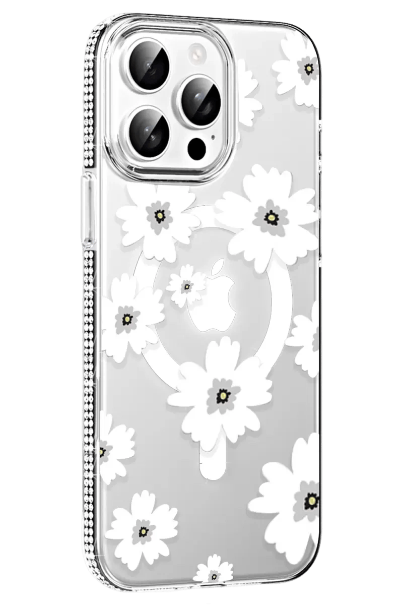 Apple iPhone 15 Pro Max Floral Magsafe Kapak - Beyaz