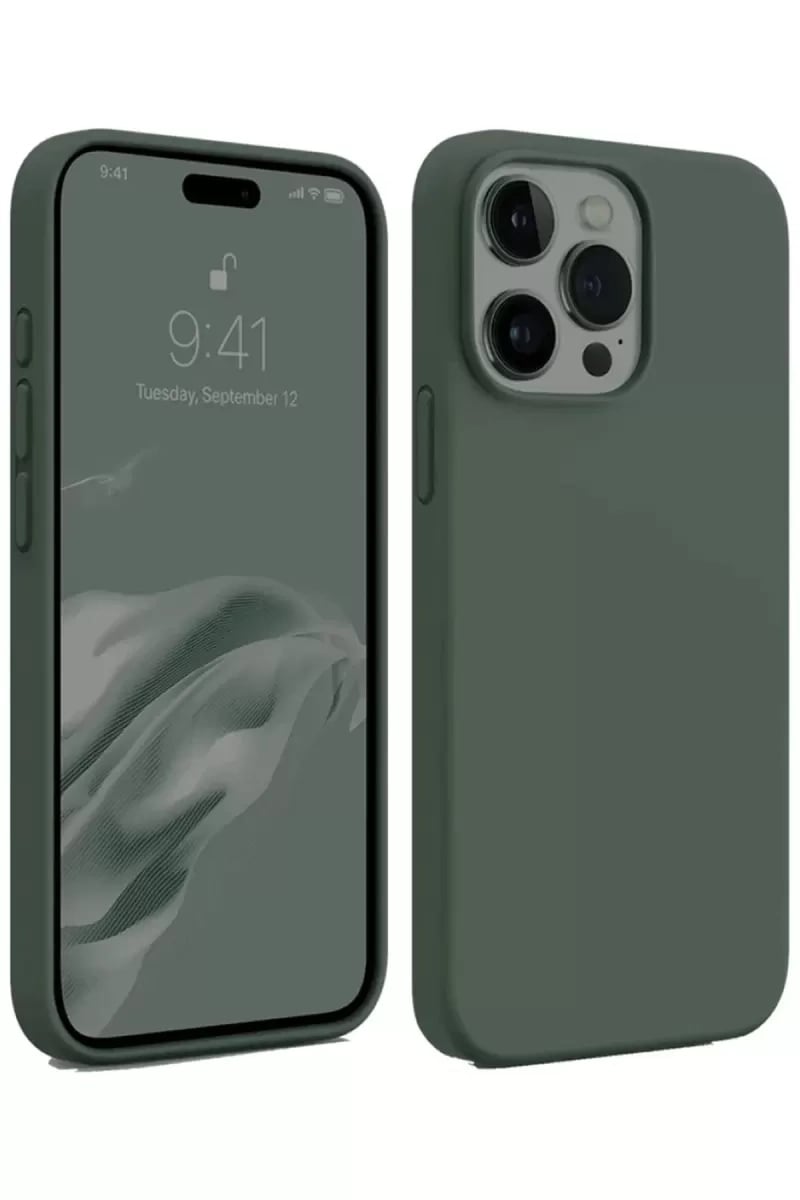 Apple iPhone 15 Pro Max Kılıf First Silikon - Koyu Yeşil