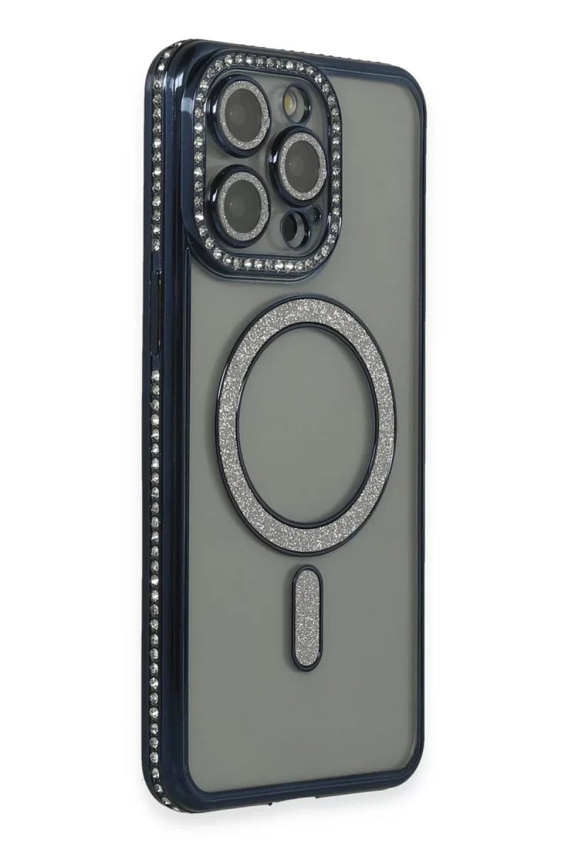Apple iPhone 15 Pro Max Kılıf Joke Simli Magneticsafe Kılıf - Lacivert