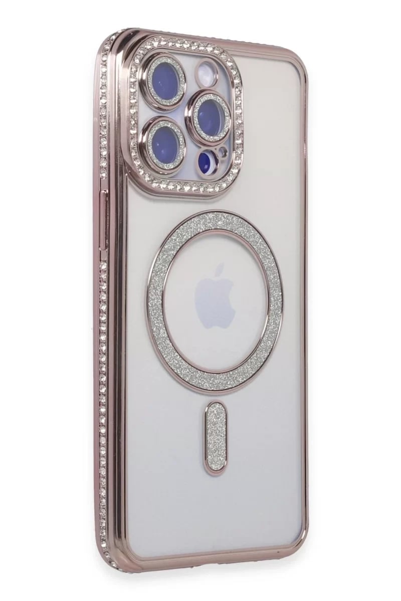 Apple iPhone 15 Pro Max Kılıf Joke Simli Magneticsafe Kılıf - Pembe