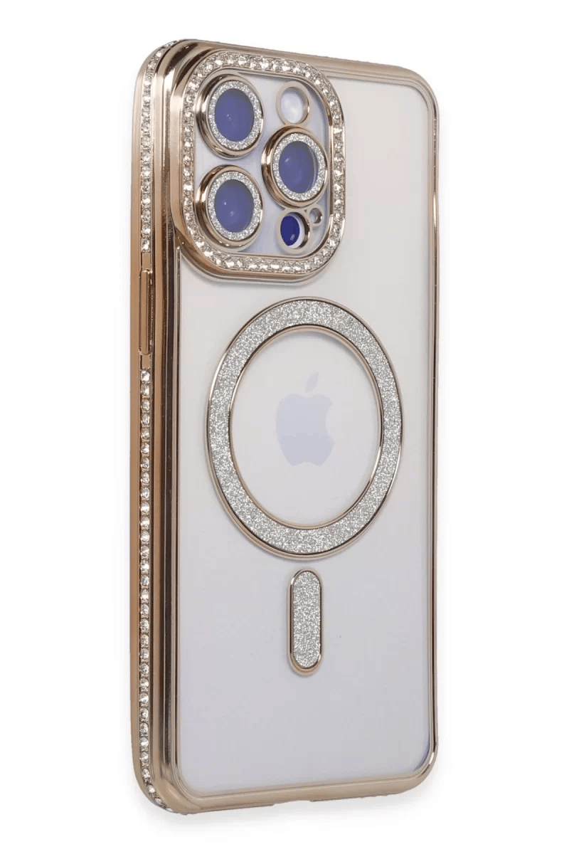 Apple iPhone 15 Pro Max Kılıf Joke Simli Magneticsafe Kılıf - Gold