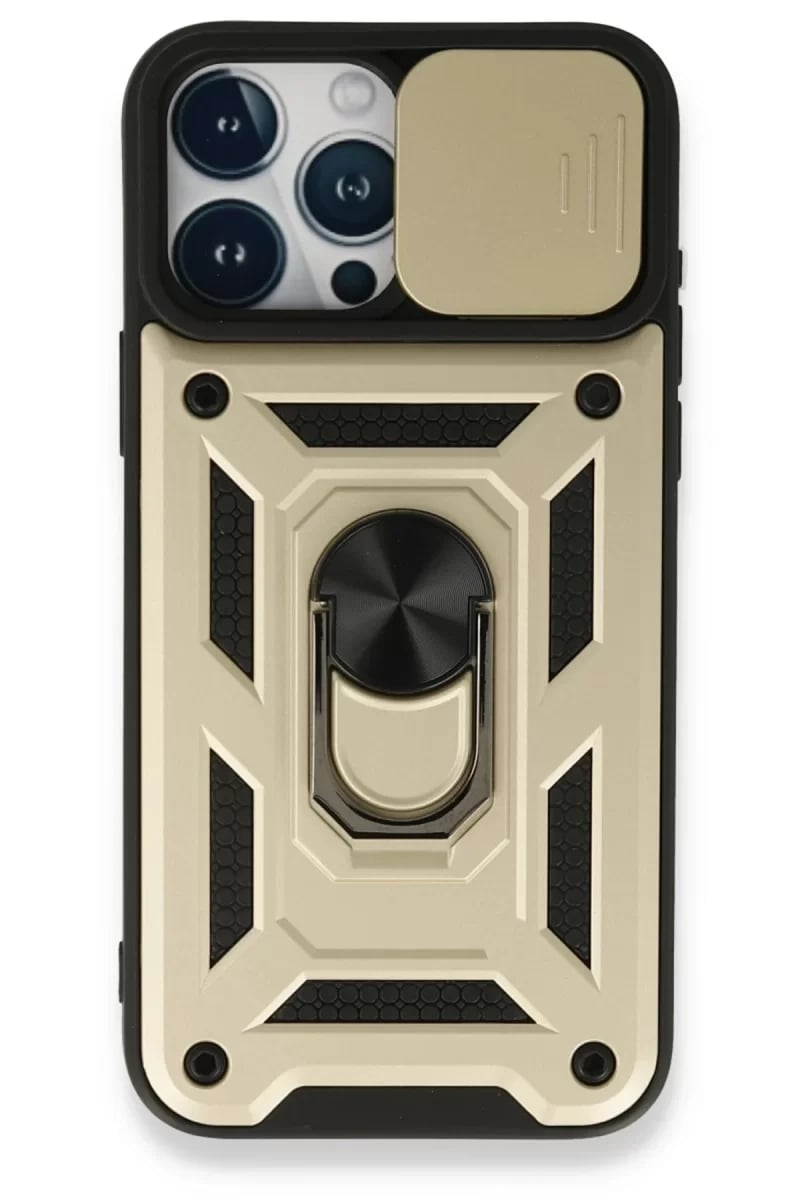 Apple iPhone 15 Pro Max Kılıf Pars Lens Yüzüklü Silikon - Gold