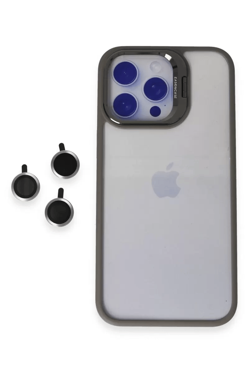 Apple iPhone 15 Pro Max Kılıf Roblox Lens Standlı Kapak - Titan Gri
