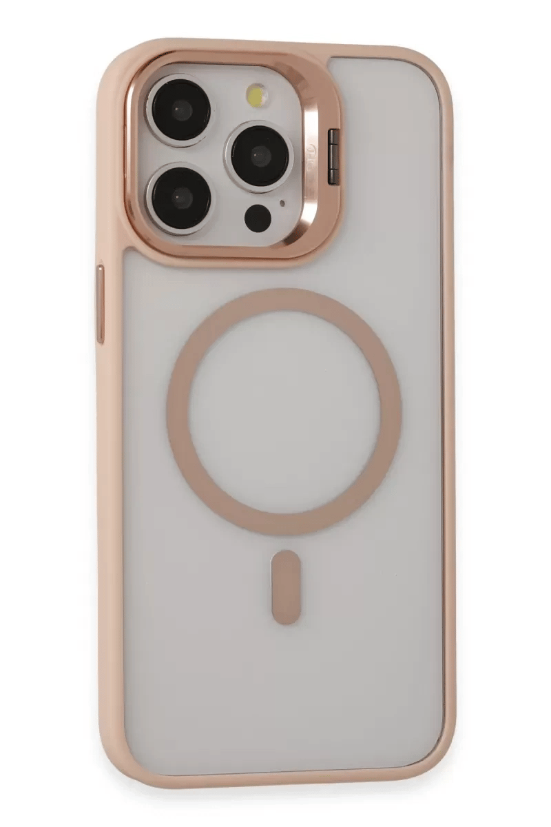 Apple iPhone 15 Pro Max Kılıf Roblox Lens Magsafe Standlı Kapak - Pudra