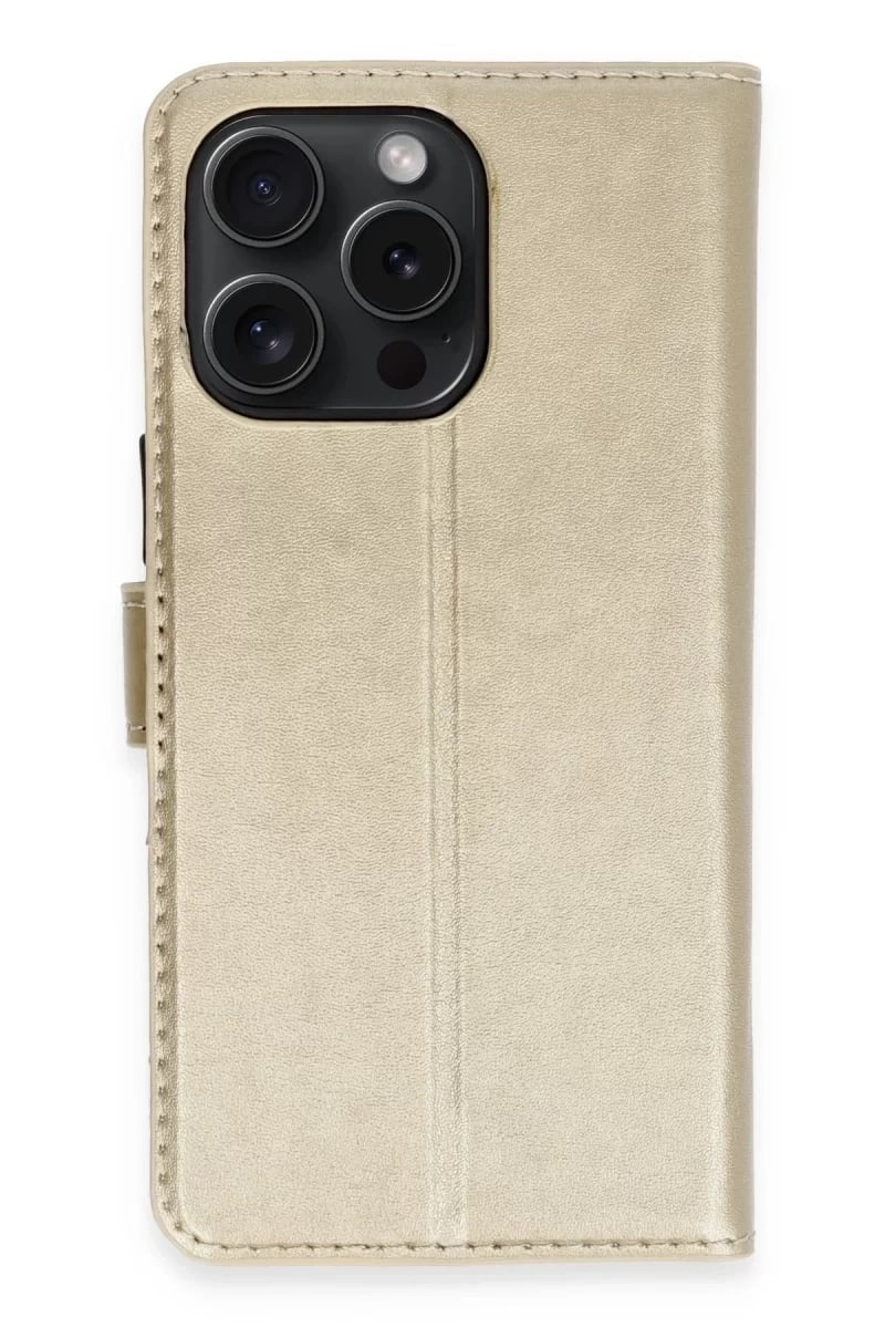 Apple iPhone 15 Pro Max Kılıf Trend S Plus Kapaklı Kılıf - Gold