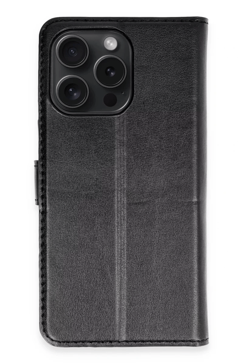Apple iPhone 15 Pro Max Kılıf Trend S Plus Kapaklı Kılıf - Siyah