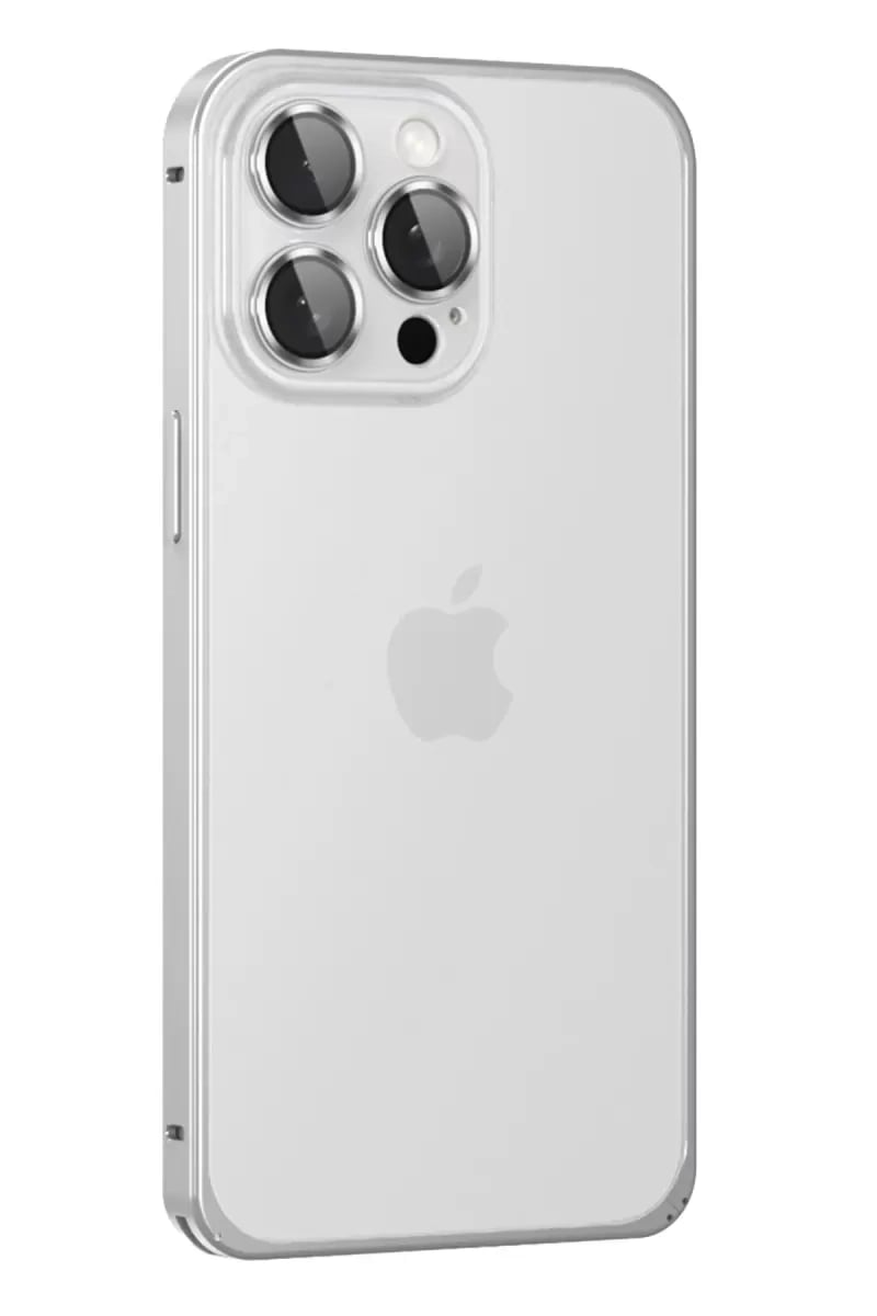 Apple iPhone 15 Pro Max Metal Bumper Mat Kapak - Gümüş