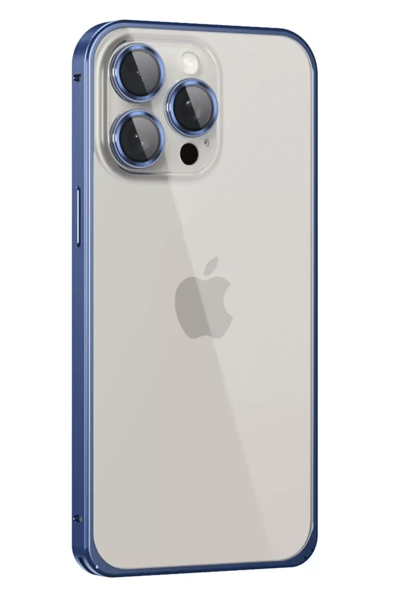 Apple iPhone 15 Pro Max Metal Bumper Mat Kapak - Lacivert