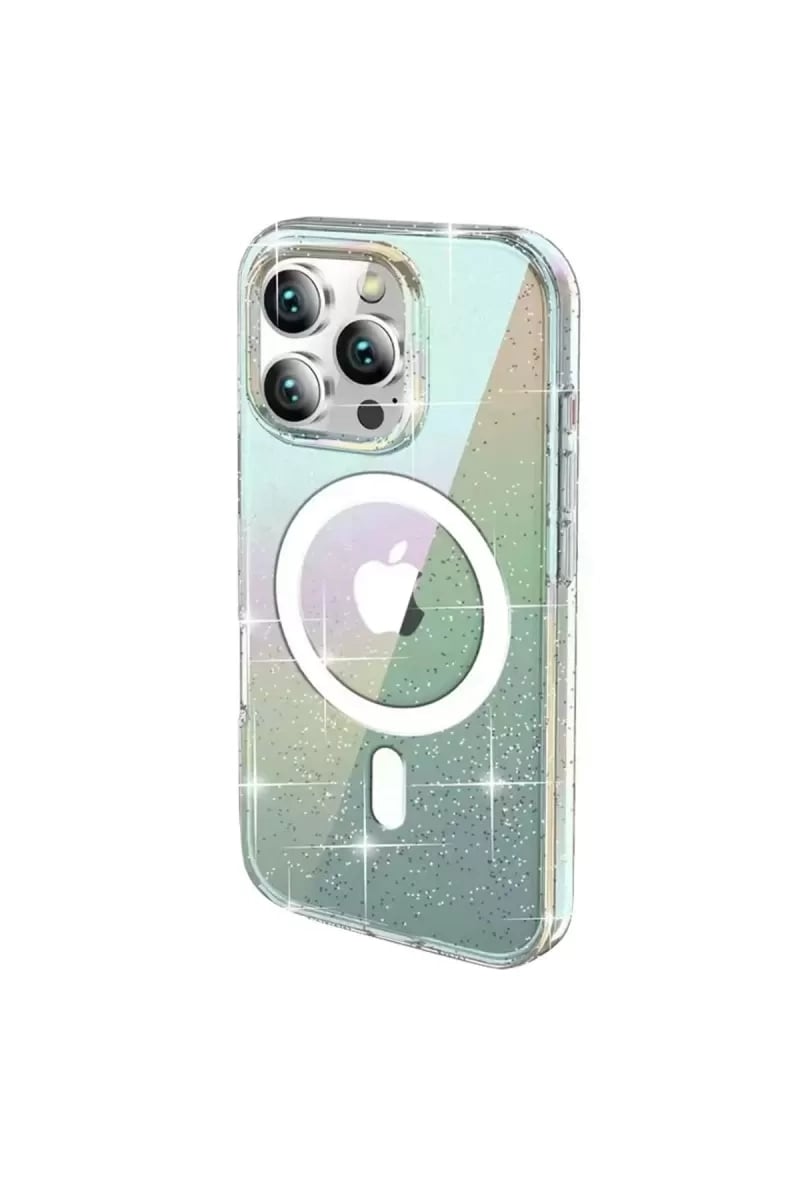 Apple iPhone 15 Pro Max Rasasi Simli Magsafe Kapak - Şeffaf
