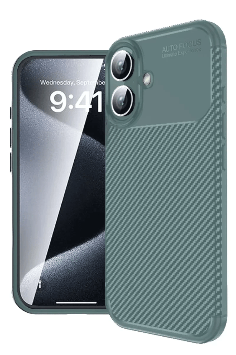 Apple iPhone 16 Kılıf Auto Focus Karbon Kapak - Koyu Yeşil