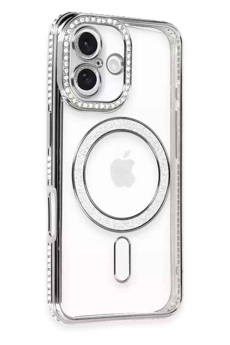 Apple iPhone 16 Kılıf Joke Simli Magneticsafe Kılıf - Gri