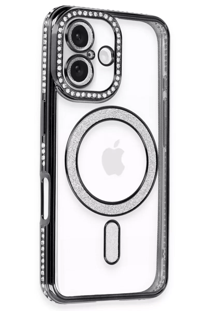 Apple iPhone 16 Kılıf Joke Simli Magneticsafe Kılıf - Siyah