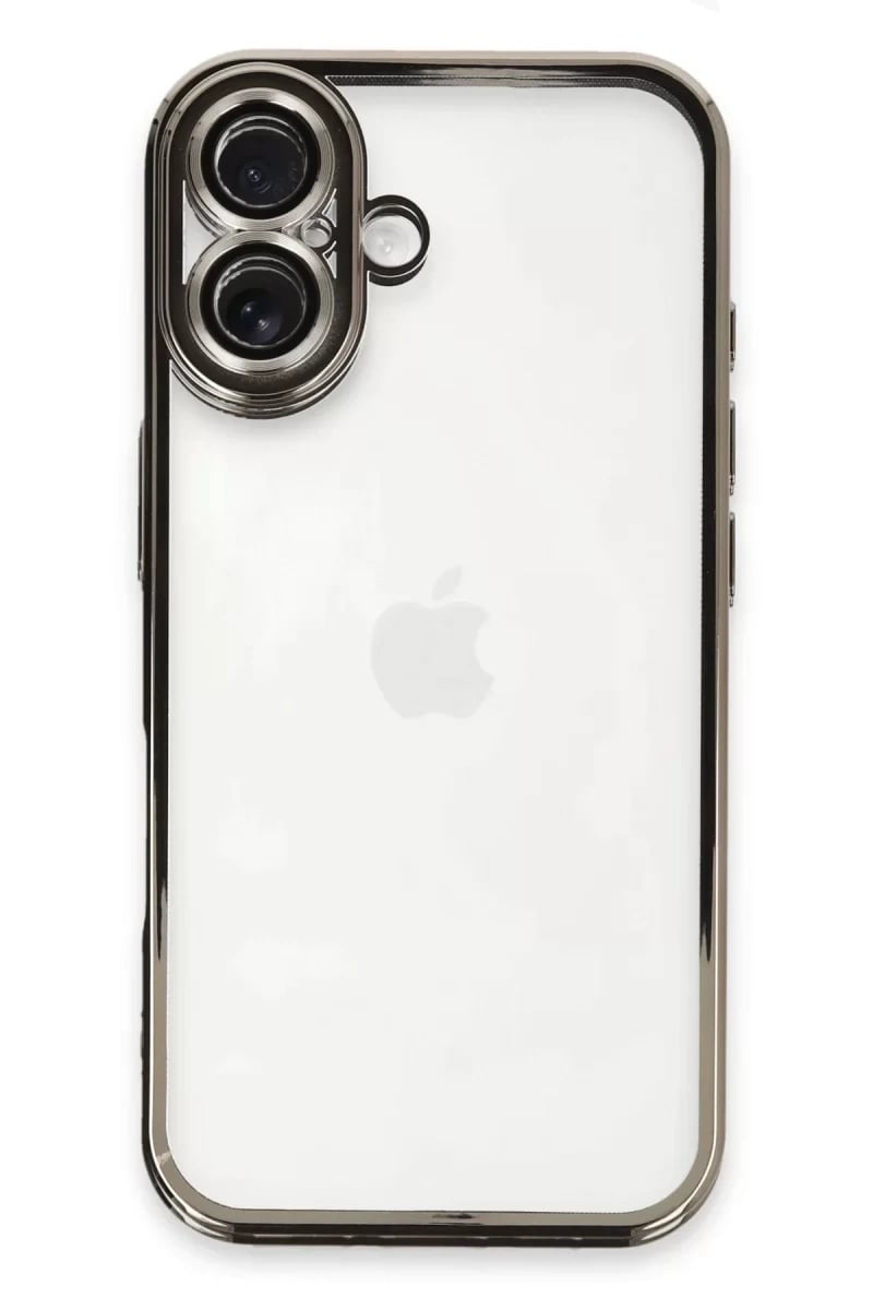 Apple iPhone 16 Kılıf Lensli Silikon - Titanyum Gri