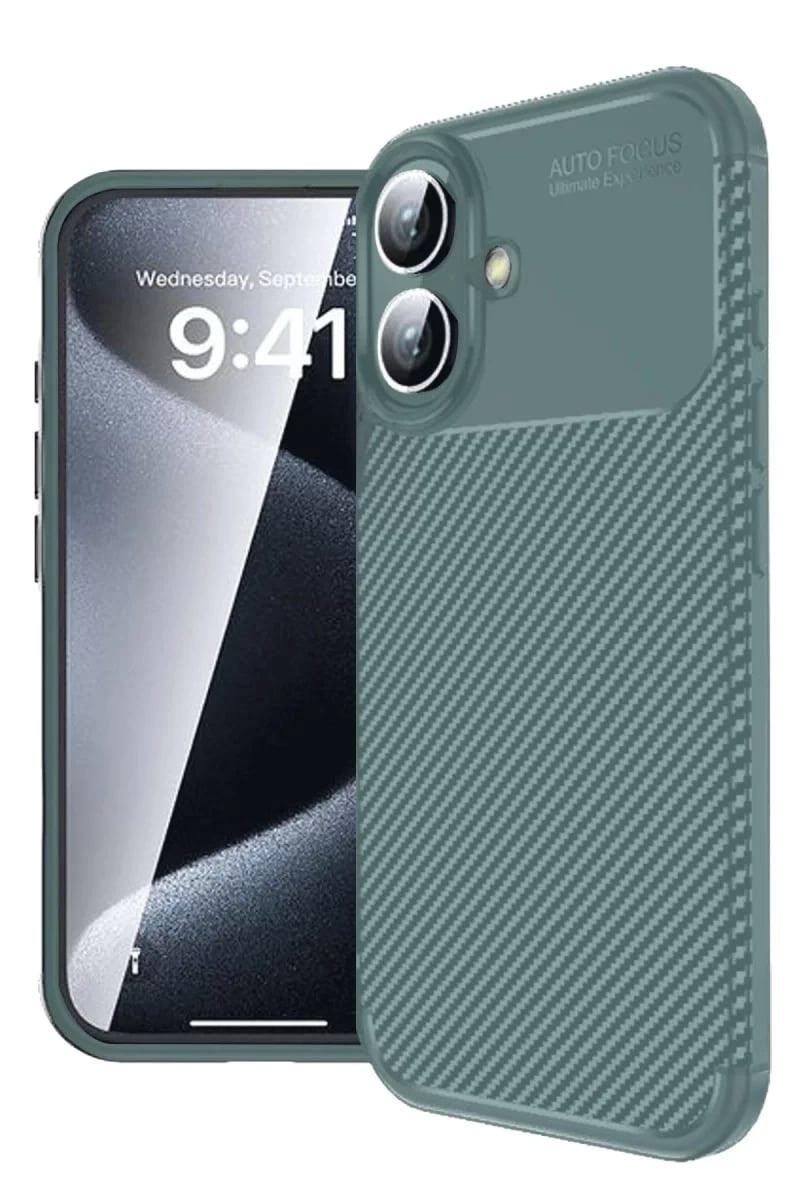 Apple iPhone 16 Plus Kılıf Auto Focus Karbon Kapak - Koyu Yeşil