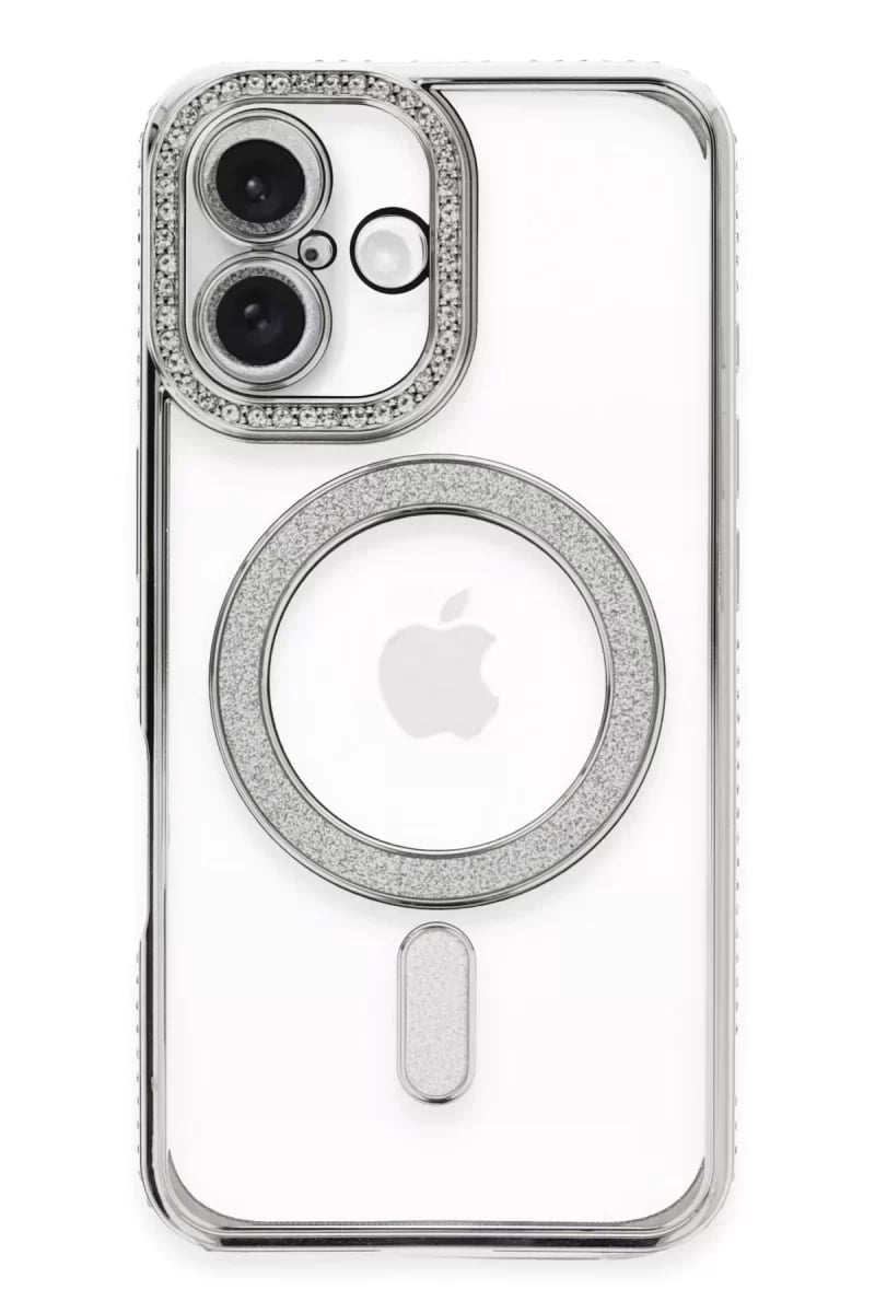 Apple iPhone 16 Plus Kılıf Joke Simli Magneticsafe Kılıf - Gümüş