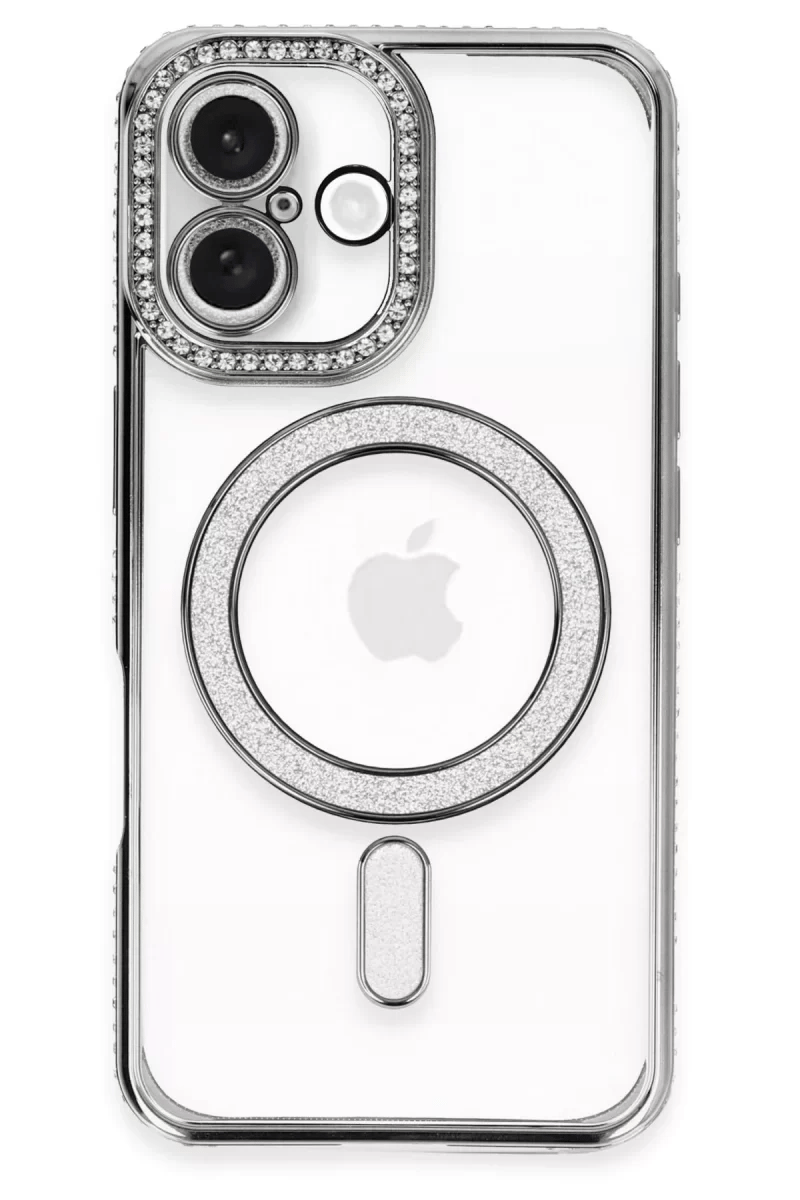 Apple iPhone 16 Plus Kılıf Joke Simli Magneticsafe Kılıf - Gri