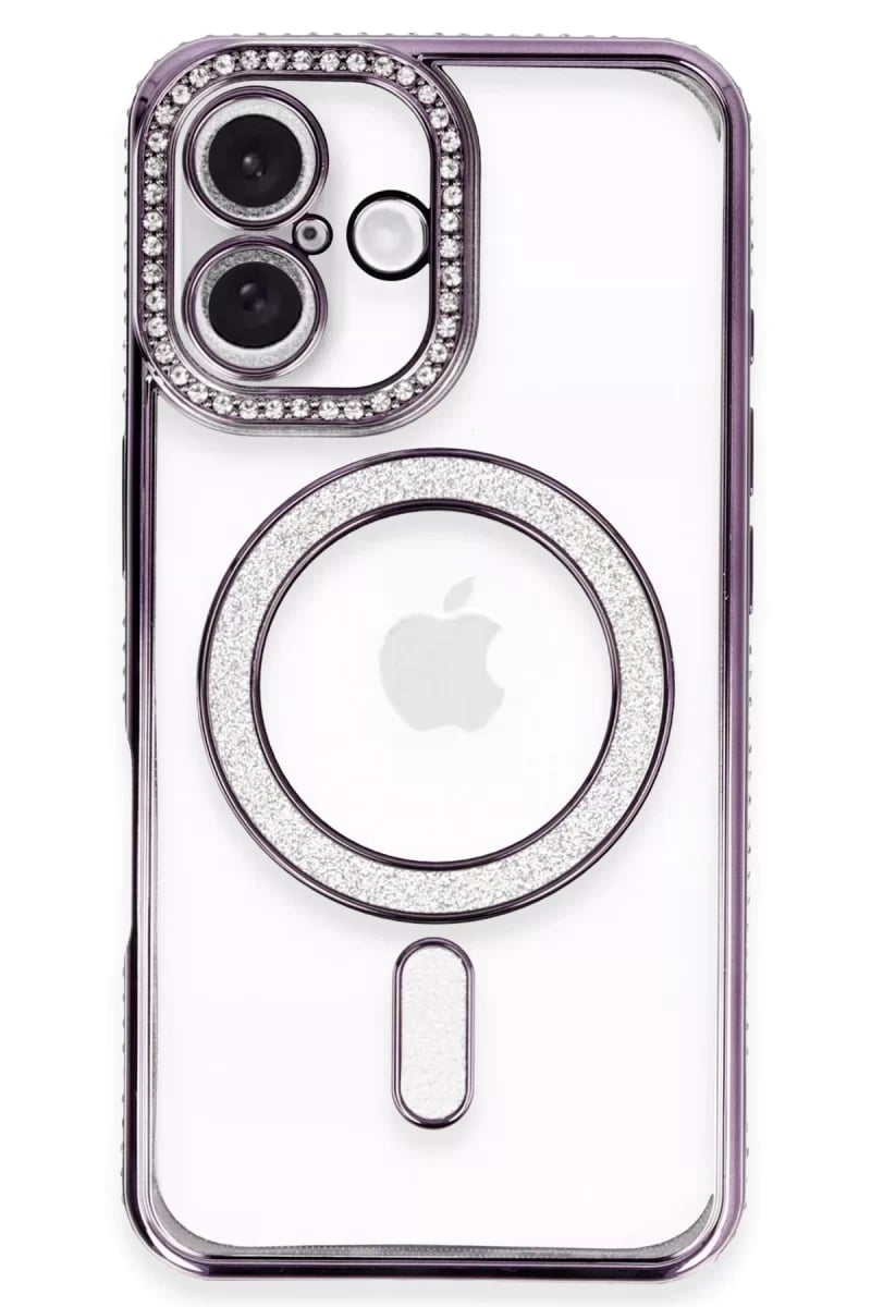 Apple iPhone 16 Plus Kılıf Joke Simli Magneticsafe Kılıf - Derin Mor