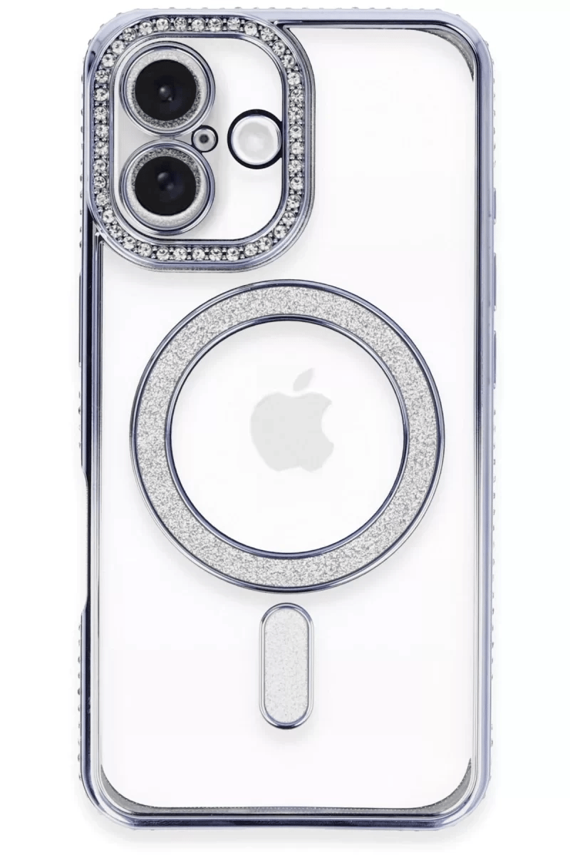 Apple iPhone 16 Plus Kılıf Joke Simli Magneticsafe Kılıf - Mavi