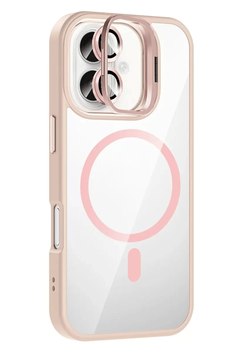 Apple iPhone 16 Plus Remim Lensli Magsafe Standlı Kapak - Pembe