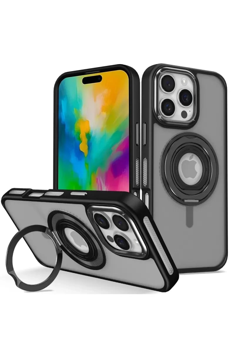 Apple iPhone 16 Pro Banza Magsafe Standlı Kapak - Siyah