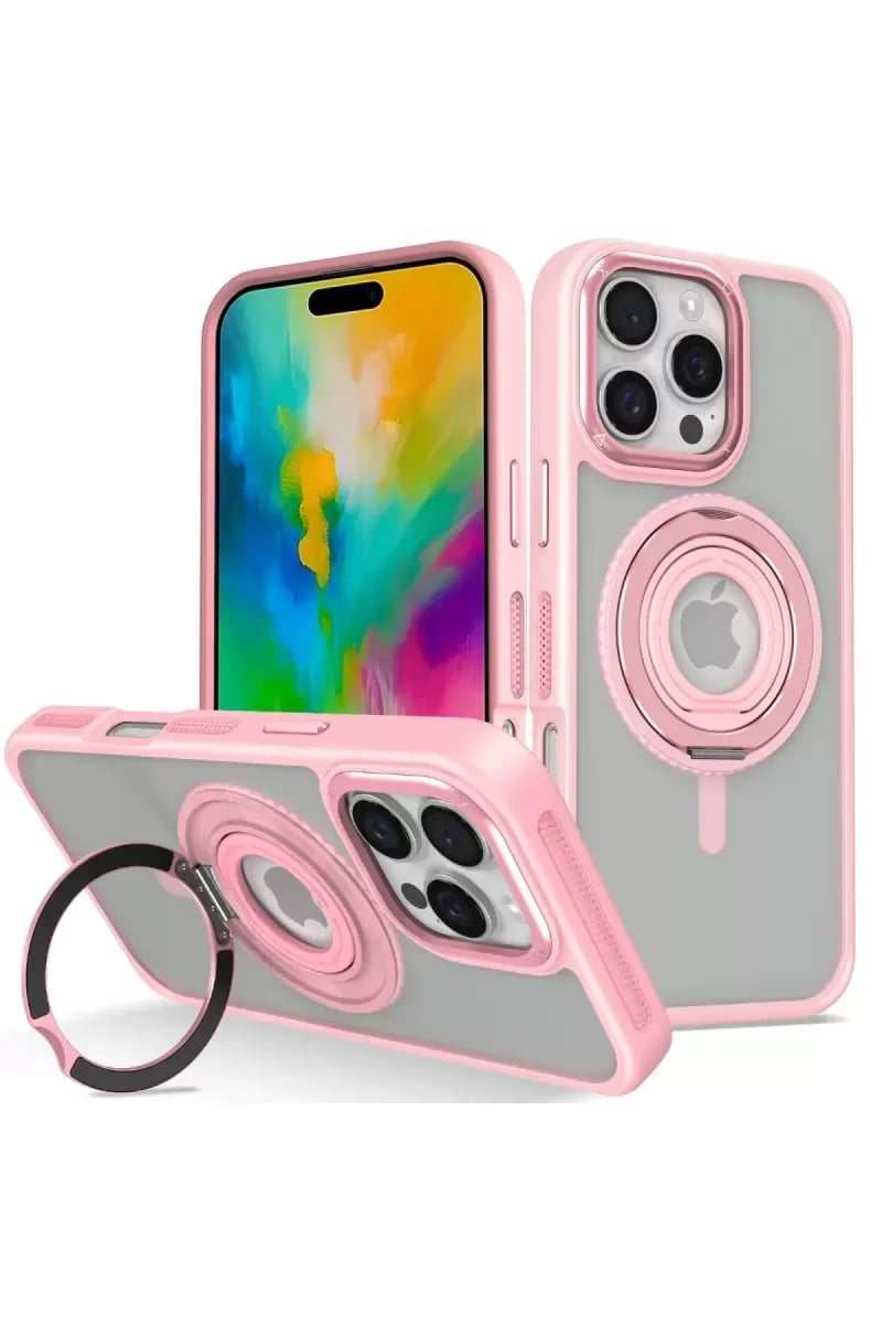 Apple iPhone 16 Pro Banza Magsafe Standlı Kapak - Pembe