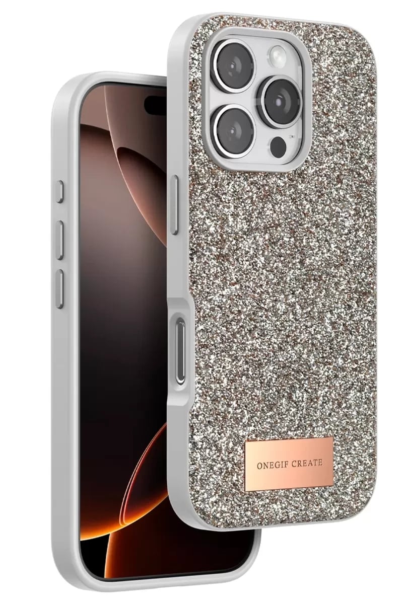 Apple iPhone 16 Pro Bright Simli Kapak - Çöl Titanyum